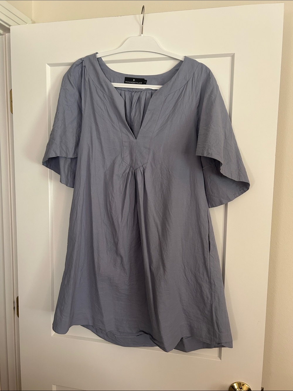 Tuckernuck Slate Blue V-Neck Flutter Mini Dress